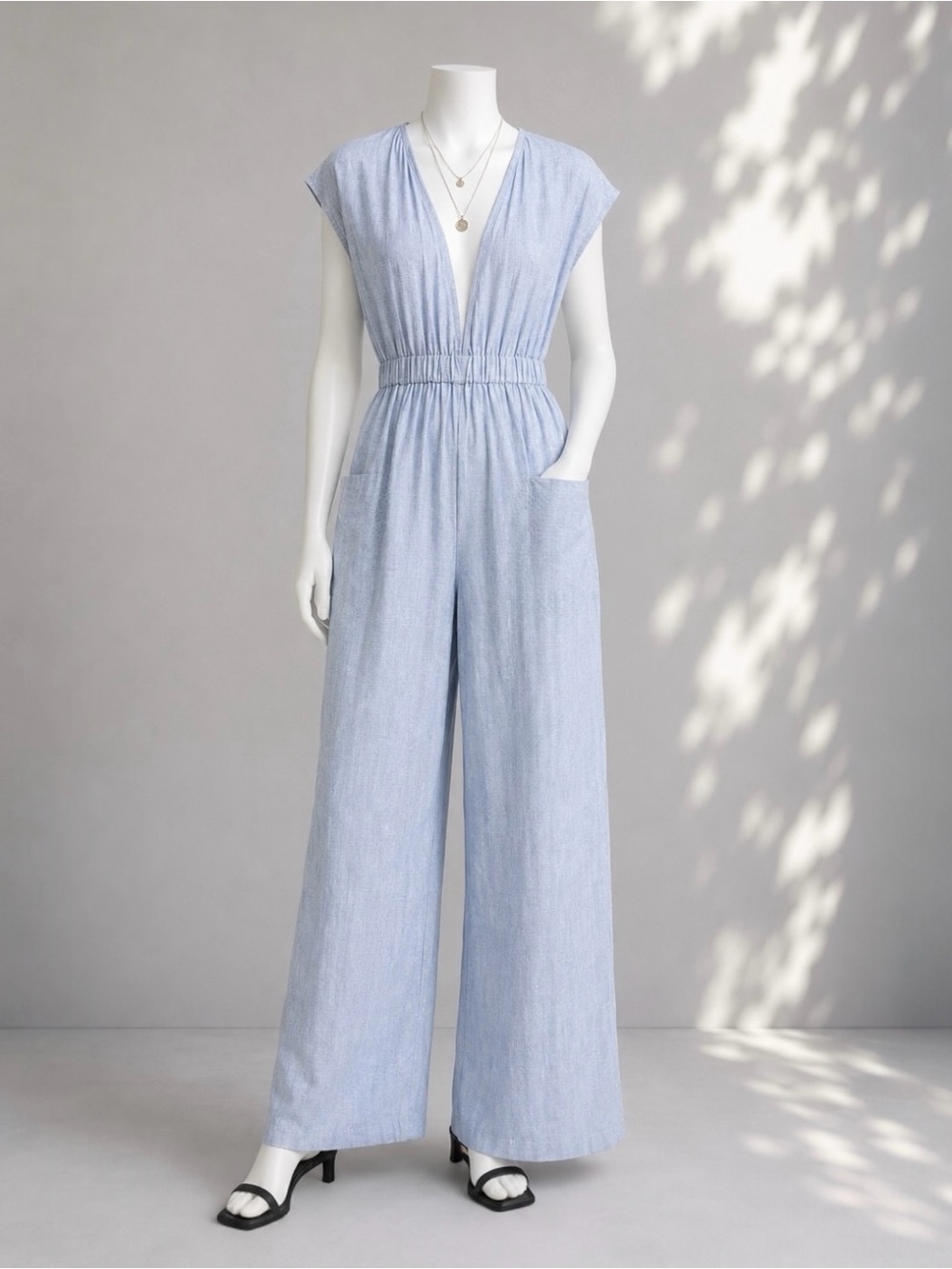 Mara Hoffman Swim Whitney Hemp Jumpsuit L Blue Stripe Wide Leg Beach Cover Up - Picture 2 of 11